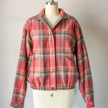 1980s Jacket Wool Plaid Cropped S/M 