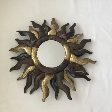 Vintage Brutalist Large Metal Sunburst  Wall Mirror 