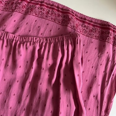 Vintage 90s Cherokee Pink Floral Rayon Elastic Waist Maxi Skirt 