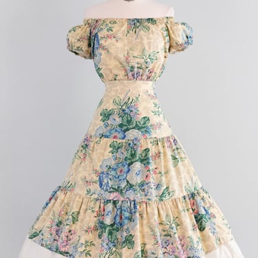Romantic 1970's English Rose Tiered Cotton Sundress / Sz SM