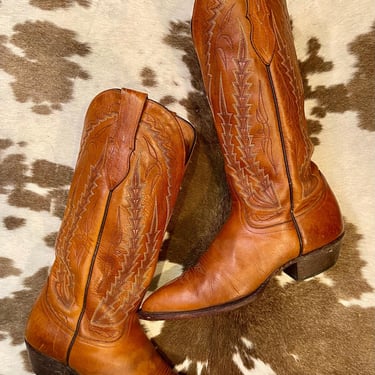 Tan Leather Vintage Larry Mahan Cowgirl Western Boots size 7 1/2 B 