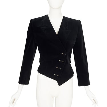 Chantal Thomass 1989-90 F/W Black Velvet Asymmetrical Riding Jacket Sz S 