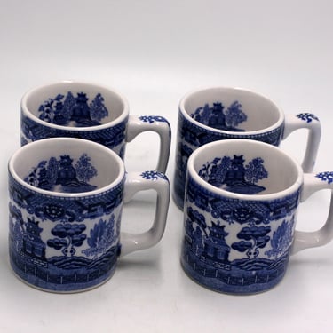 vintage Blue Willow Coffee Mugs Set of Four 