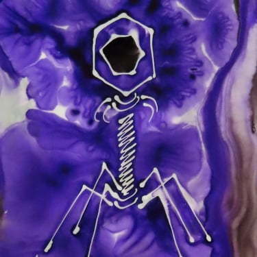 Purple and Black Bacteriophage: Original Ink painting on Yupo (poly paper) Science Art 
