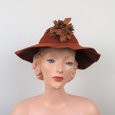 Vintage 1930s hat, women's, wool felt, fedora, fall fashion 