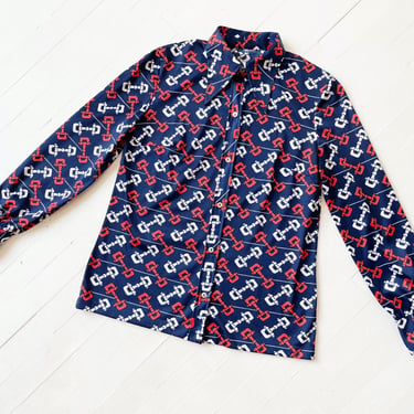 1970s Horsebit Print Navy Shirt 