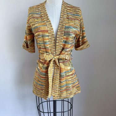 Vintage 1970s Mustard Space Dyed Wrap Cardigan / S 