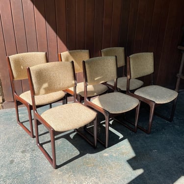 Benny Linden Rosewood Loop Leg Upholstered Dining Chairs Set of 6 HEAVY Vintage Mid-Century ReUpholstery Projects 