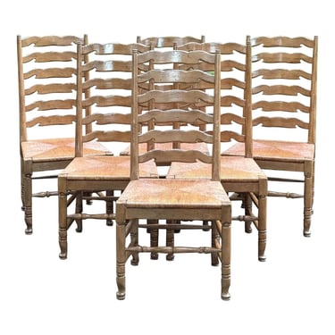 Rustic Farmhouse Ladderback Rush Seat Dining Chairs - Set of 6 