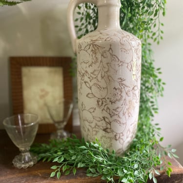 Cream Handled heirloom vase, neutral home decor, grandmillennials, old new decor, french decor, beige shelf decor, botanical vase, wabi sabi 