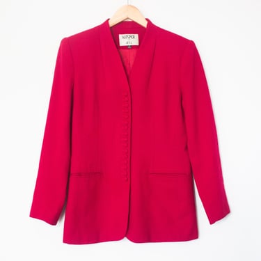Kasper for ASL | Vintage 80s Red Long Sleeve Faux Button Down Blazer | Size 4, Minimalist, Business Casual, Christmas / Chic, Classic, Wool 