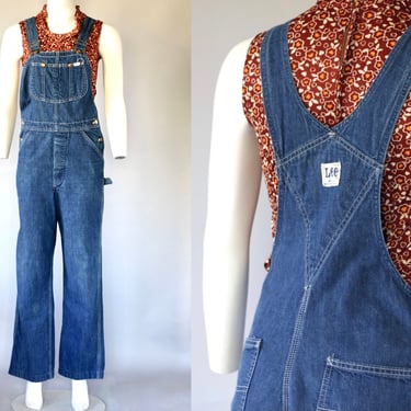1970s Lee Button Fly Denim Straight Leg Overalls - Women's Vintage 70s Jeans - Small 