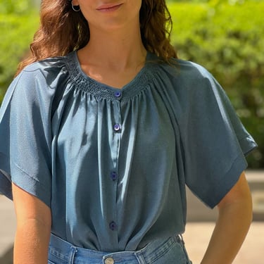 Short Sleeve Classic Blouse | Pale Denim