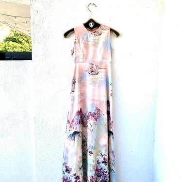 Vintage 70s Mountain Dress 1970s Pink Artsy Maxi Dress 