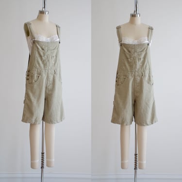 sage green overall shorts 80s 90s vintage JouJou light green cotton overalls 