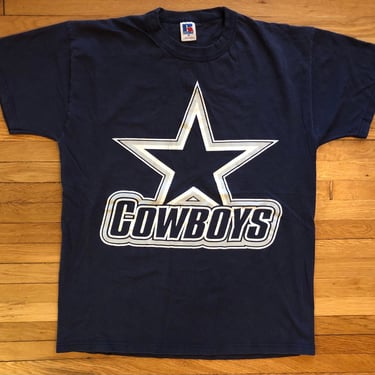 M 90s Dallas Texas Cowboys Sports Tee T-Shirt Team Memorabilia Logo Mascot Blue Vintage Cotton USA 