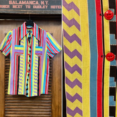 Vintage 1940’s Krazy Colors Cotton Print Rockabilly Shirt Top, 40’s Shirt Top, 40’s Rockabilly Style, 40’s Krazy Print, Vintage Clothing 