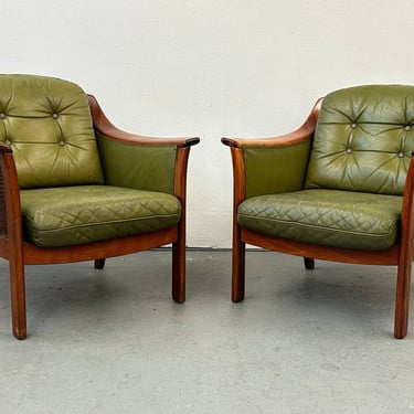 Scandinavian Green Leather Lounge Chair