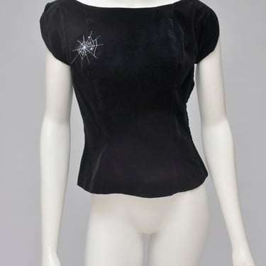 1950s black velvet shirt with spiderweb XS/S 