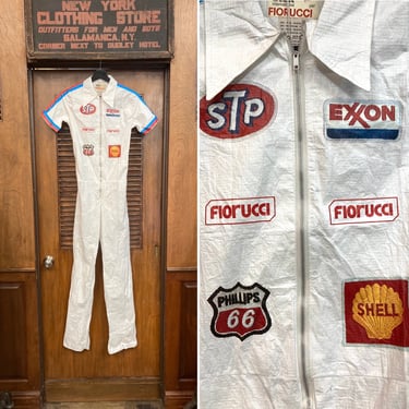 Vintage 1980’s Deadstock Fiorucci Keith Moon Style Tyvek Material Coverall Jumpsuit, Racing Photoprint, Made in Italy, Deadstock, NOS, STP 