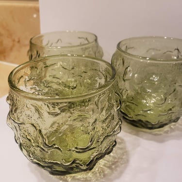 Anchor Hocking Milano Green Roly Poly 8 oz glasses Set of 3 