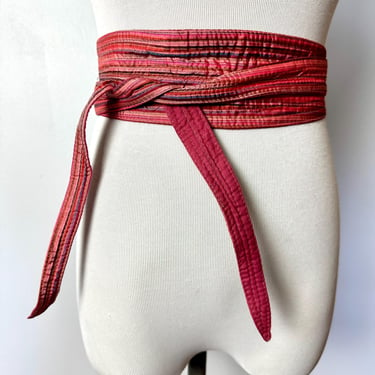 70’s Colorfull cotton striped wrap belt~ wrapping Sash style earthy Raspberry pink tones Boho trend/ open size 