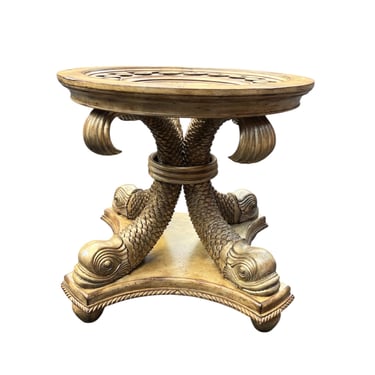 Vintage carved koi fish dining table base 