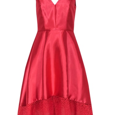 ML Monique Lhuillier - Strawberry Pink Satin A-Line Dress w/ Eyelet Trim Sz 8