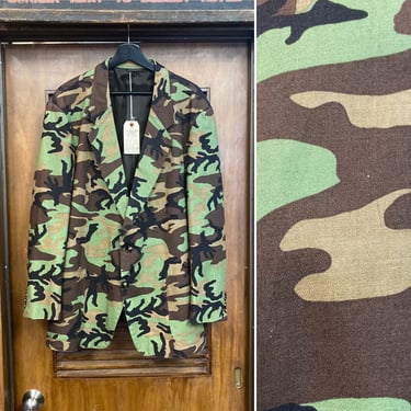 Vintage 1960’s Size XL Vietnam Era Camouflage Blazer Sport Coat Jacket, 60’s Camo Jacket, Vintage Clothing 