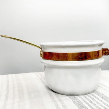 Vintage Ceramic Copper & Brass Double Boiler Insert French Pot Kitchen Pan Cook Farmhouse Shabby Chic 