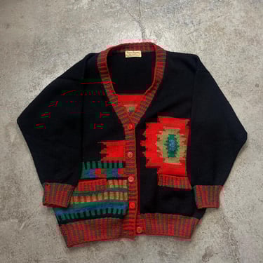 Vintage Bonny Brown Southwestern Button Up Knit Cardigan Sweater Women's XL? 
