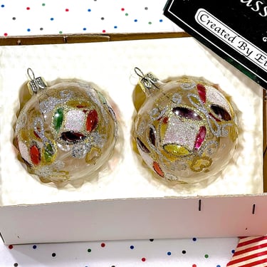VINTAGE: 2pcs - European Hand Blown Glass Ornaments in Box - Christmas Decor - Ornament - Holiday 