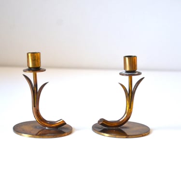 Scandinavian Modern Brass Candle Holder Pair Designed by Gunnar Ander for Ystad Metall, Sweden 