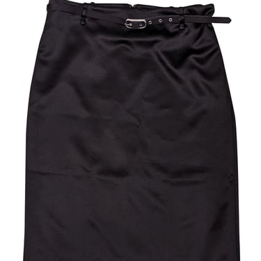 Reformation - Black Satin Belted Pencil Skirt Sz 6