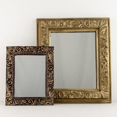 Vintage Faux Carved Wood Wall Mirrors, Ornate Wood Like Small and Medium Hanging Mirrors, Sold Separately 