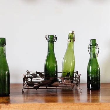 antique french wire work milk bottle carrier