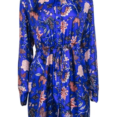 Diane von Furstenberg - Royal Blue Floral Print Silk Shirt Dress Sz 6
