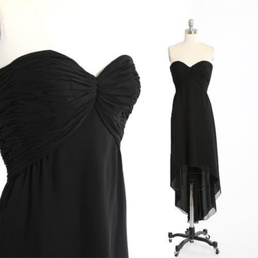 Oscar de la Renta silk dress | Vintage 90s Oscar de la Renta black silk high low cocktail dress 
