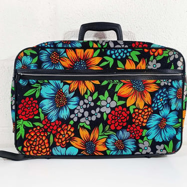 Vintage Bantam Travelware Flower Suitcase Rainbow Floral Case Make Up Bag Makeup Overnight Bag Luggage Travel 1950s Japan 1960s Bronx NY 