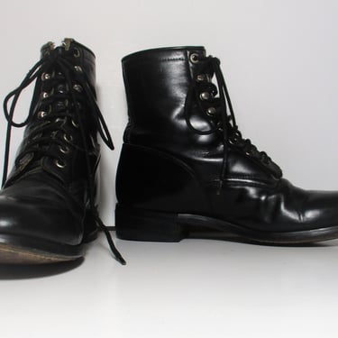 Kiltie Boots, Vintage 1990s Justin, Lace Up Roper Boots, Size 7B Men, 8.5 Women, Black Leather Western Boots 