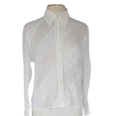 Vintage Y2K  Escada Sport Shirt White Diagonal Stripe Blouse / M 