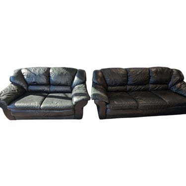 Black Leather Set 3-Seat & Loveseat Couch