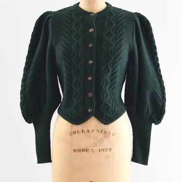 1890s Style Green Wool Cardigan
