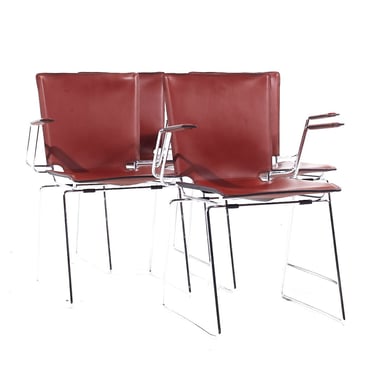 Hiroyuki Toyoda for ICF Mid Century Leather and Chrome Dining Chairs - Set of 4 - mcm 