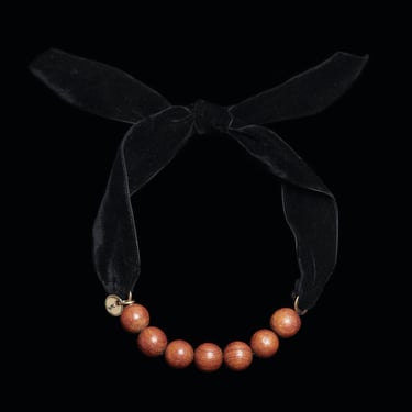 Yves Saint Laurent Wood Necklace with Velvet Sash Circa 1980's or 1990's