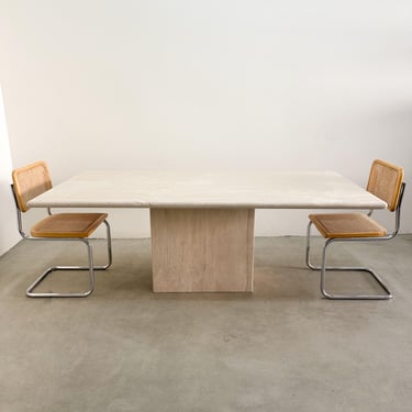Vintage Italian Travertine Stone Rectangle Dining Table Postmodern MCM 70s 80s Retro Minimalist Marble 