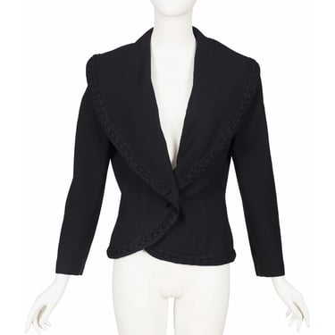 Lilli Ann 1950s Vintage Black Wool Crepe Exaggerated Collar Jacket Sz M 