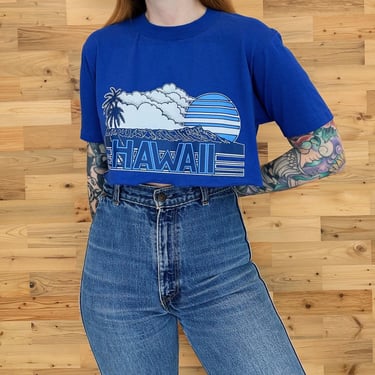 80's Cropped Vintage Hawaii Travel Tee Shirt Crop Top 