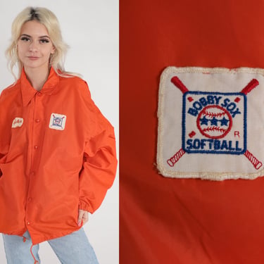 70s Baseball Jacket Orange Softball Patch Jacket 1974 Cer-Art-Nor All Stars Snap Up Uniform Bomber Cerritos John Name Vintage 1970s XL 