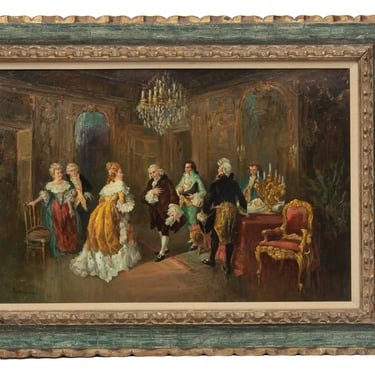 Painting, Oil on Canvas, Rodriquez, Vintage, Parlor Engagement Scene, Signed!